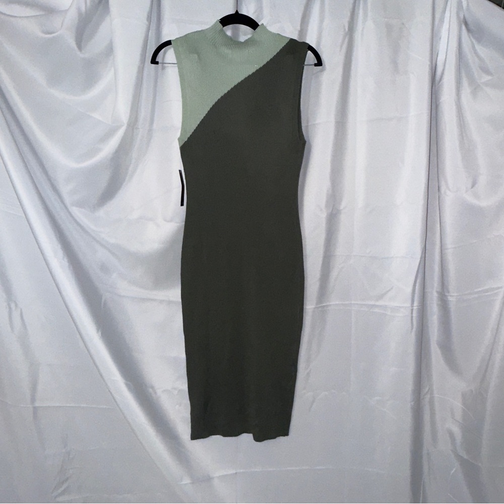 No Boundaries High Neck Dress with chest opening in Olive and Mint - Picture 3 of 6